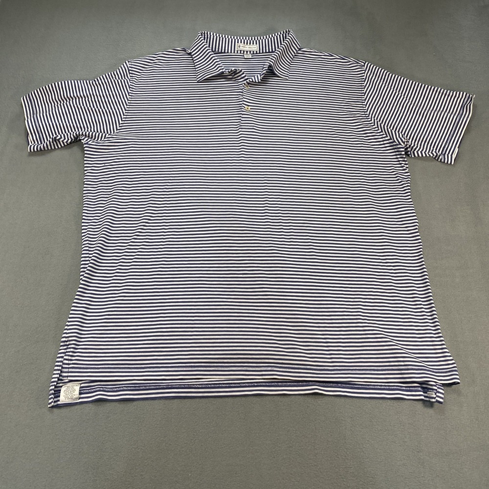 Peter Millar Men's Polo 2XL Blue‎ White Striped Golf Summer Vacation Coastal